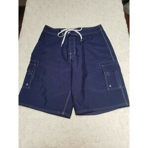 Beach Rays Mens Cargo Shorts Size 32 Blue Front Tie Closure Side Pockets Casual